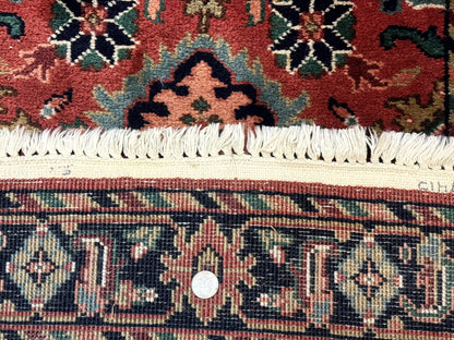 Indo Persian Heriz Runner Rug 2 x 12 ft, Hand Knotted Wool Hallway Rug, Red & Black