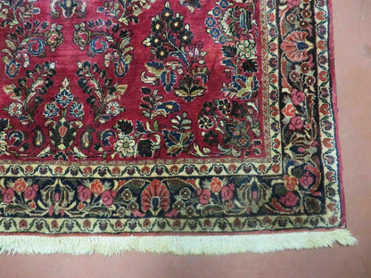 Persian Sarouk Rug 4x6, Red, Floral, Antique