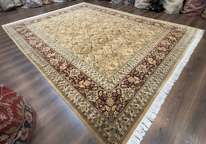 Pak Persian Rug 9x12 Handmade Wool Panel Design Gold And Wine Red