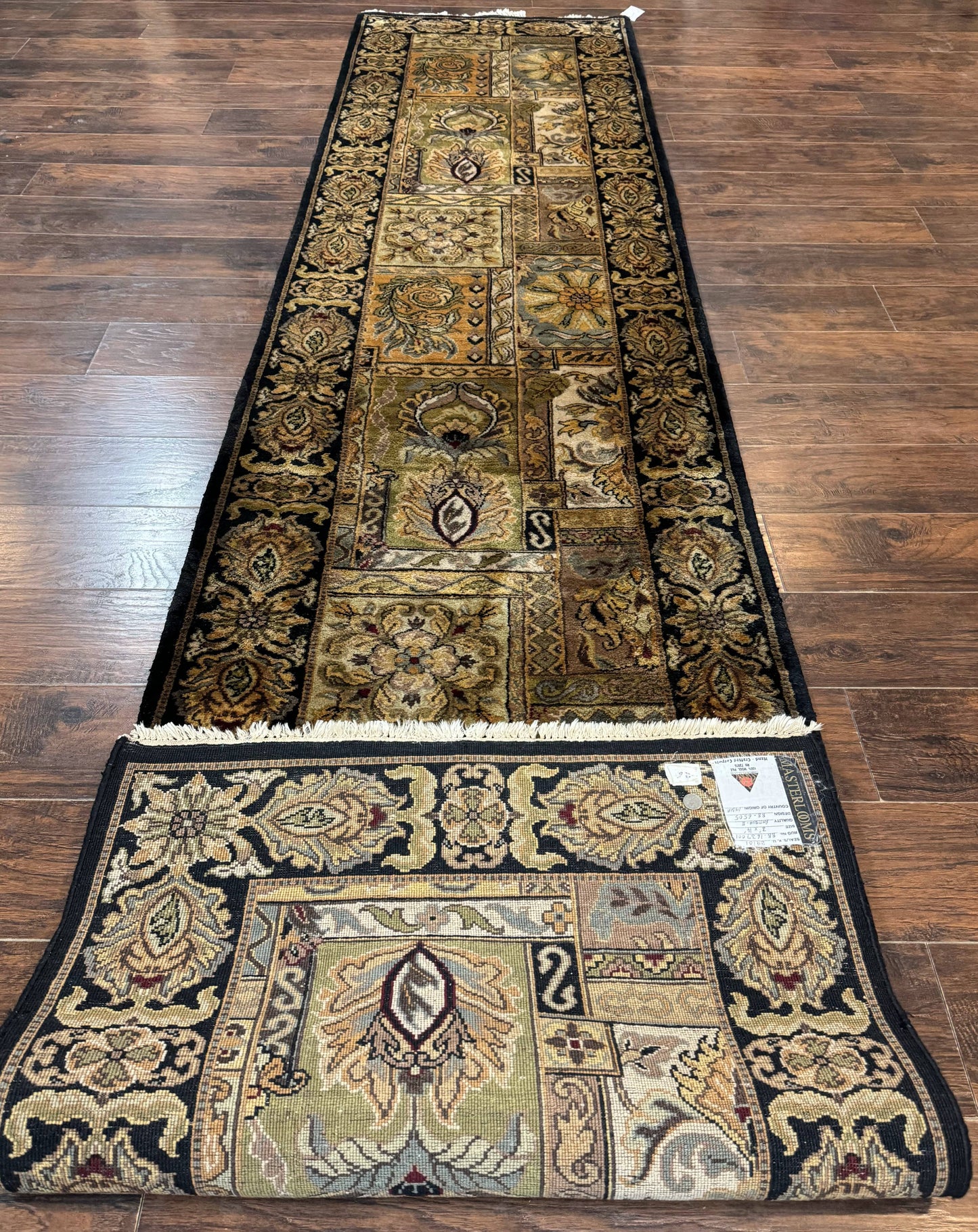 Indian Runner Rug 3x14, Panel Design, Oriental Carpet for Hallway