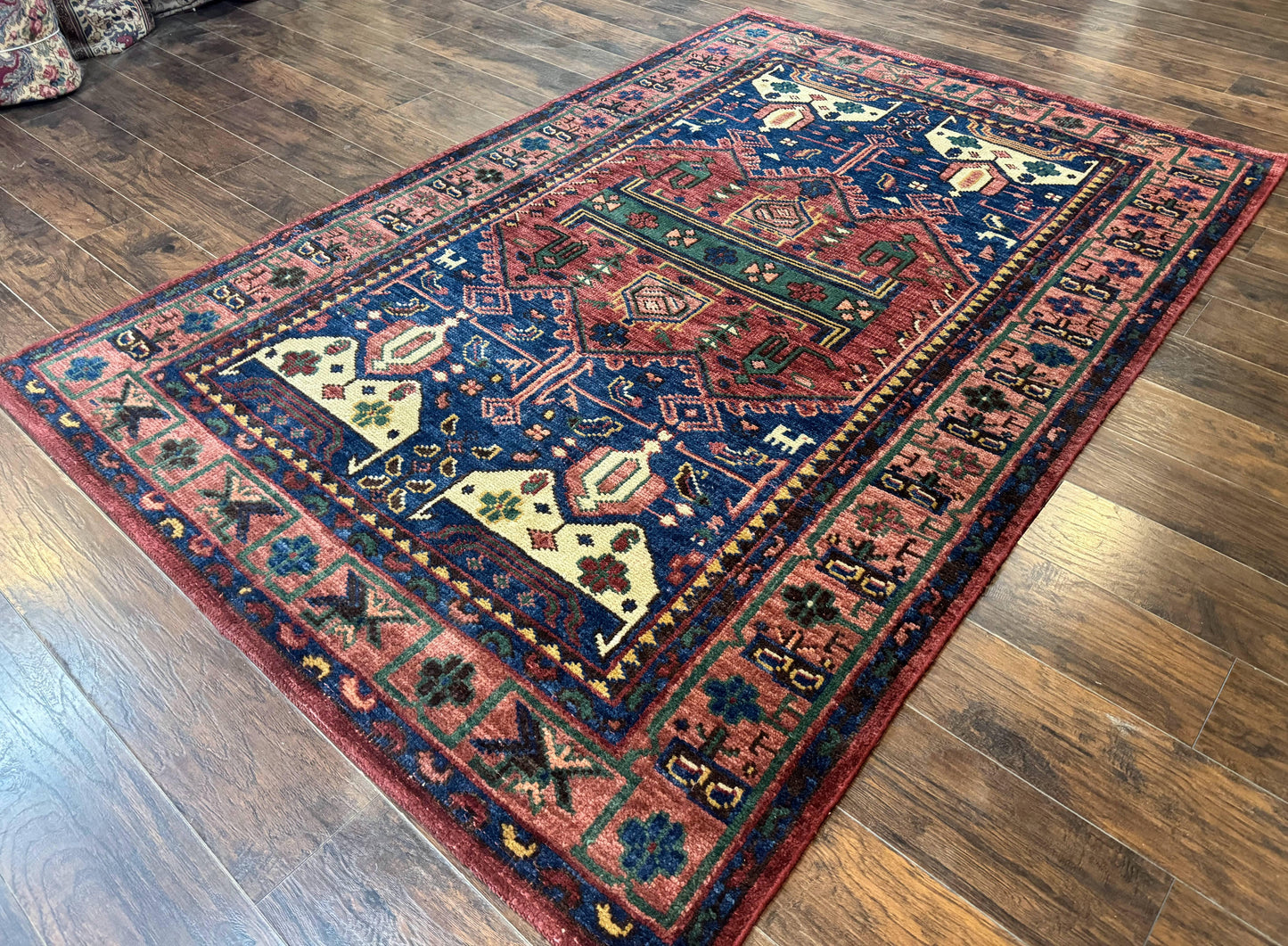 Heriz Rug Persian Tribal Design Hand Knotted Wool 6x9 Vintage