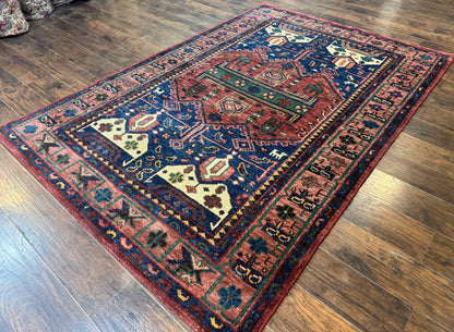 Heriz Rug Persian Tribal Design Hand Knotted Wool 6x9 Vintage