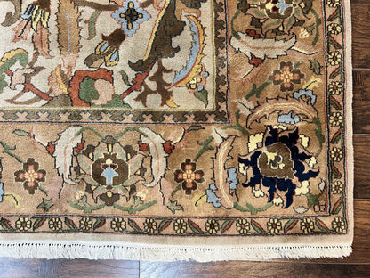 Indian Agra Rug 8x10, Wool Vintage Handmade Carpet, Gray Brown