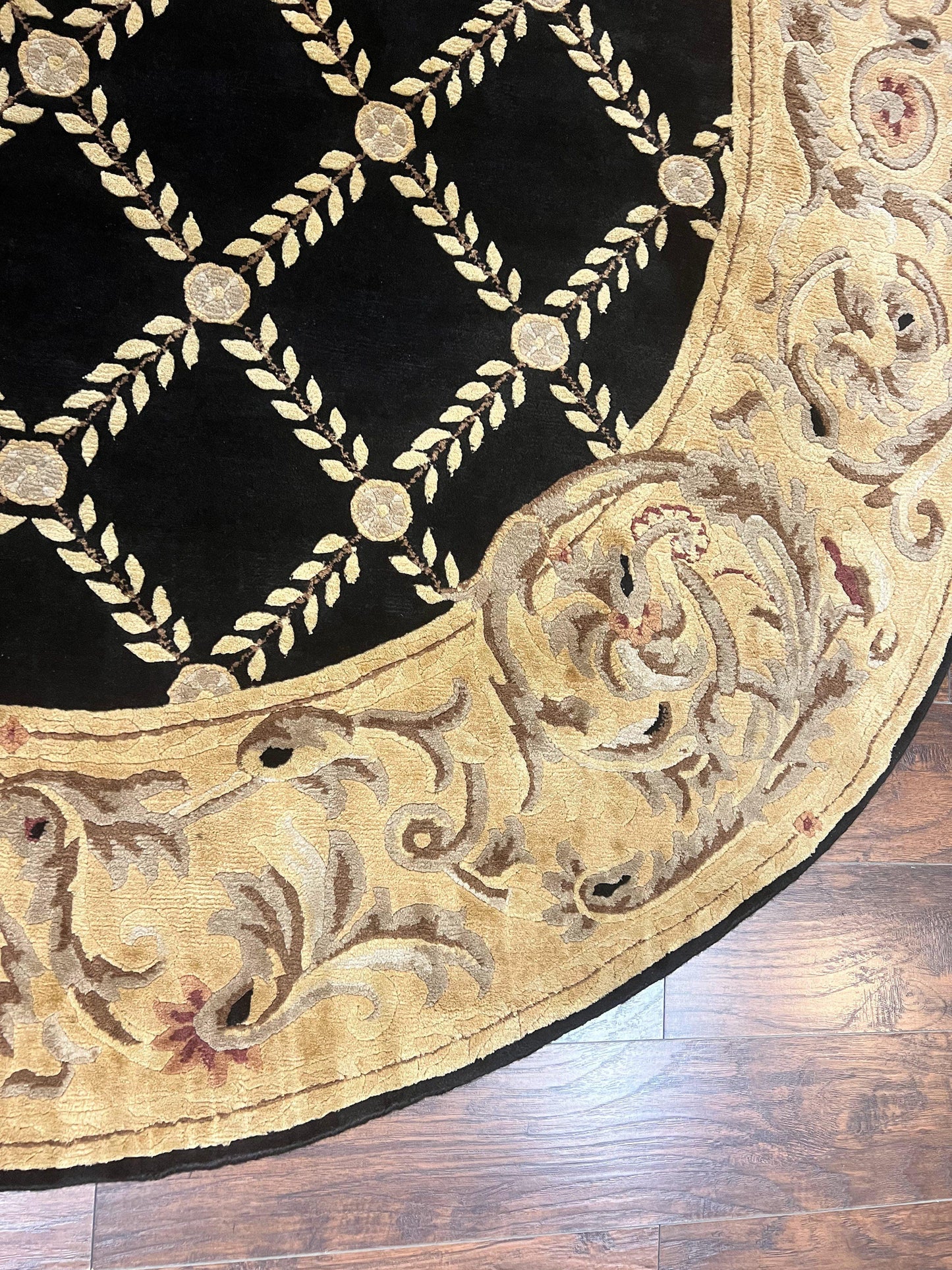 Tibetan Rug Oval 8 By 10 Wool Handmade French Aubusson Design Vintage Carpet