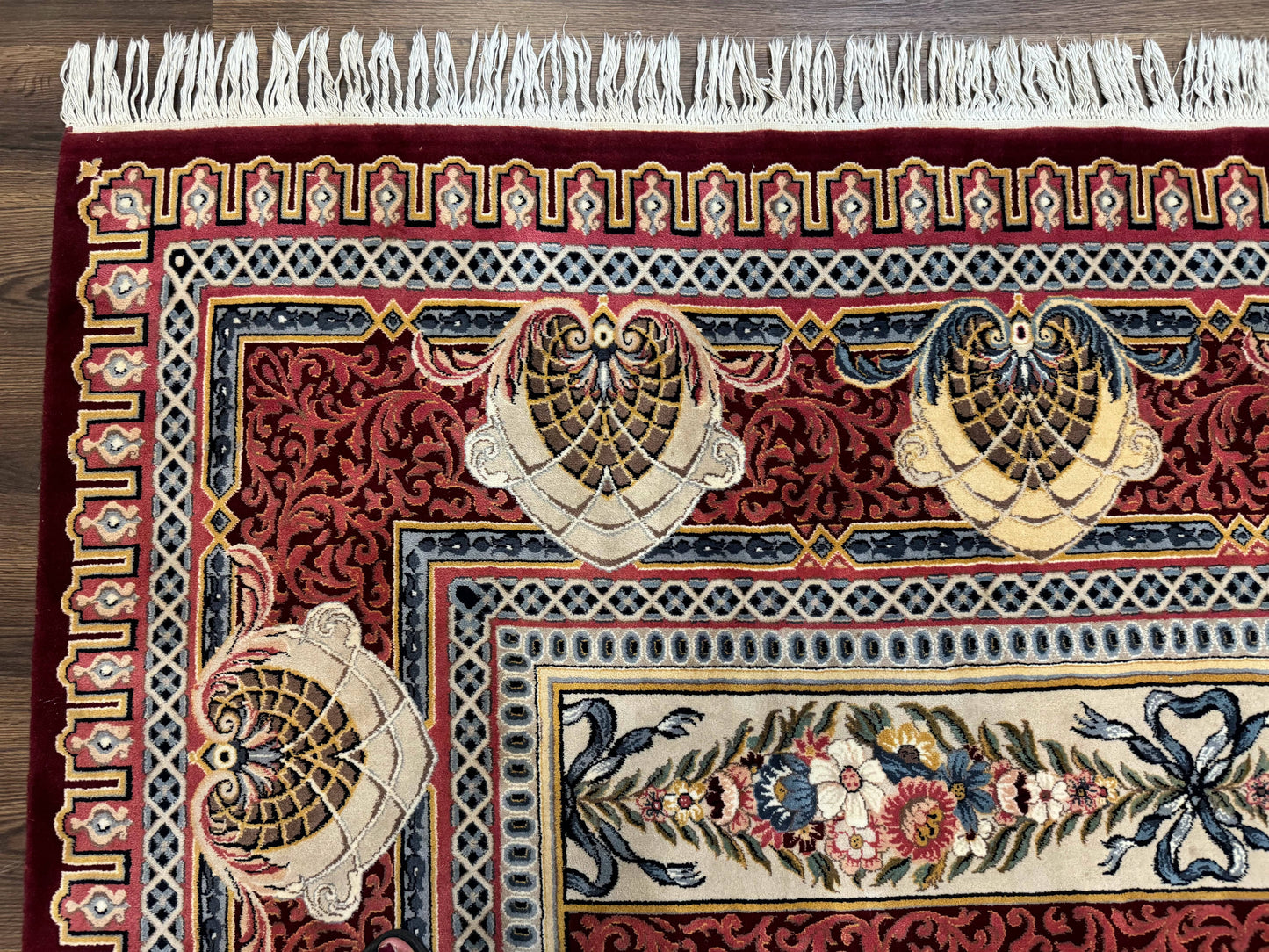 Aubusson Rug 10x14 Vintage Hand Knotted Wool Red Maroon Elegant Fine 200 KPSI