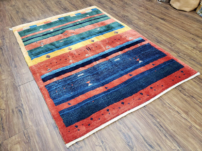 Colorful Persian Gabbeh Rug 4x6, Soft Pile, Colorful Rug, Handmade Hand Knotted Wool Carpet, Home Office Rug, Area Rug for Bedroom 4 x 6 ft