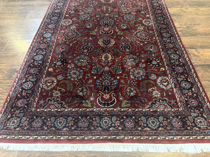 Indo Persian Rug 5x7 Vintage Floral Carpet Burgundy Navy Blue Handmade Wool