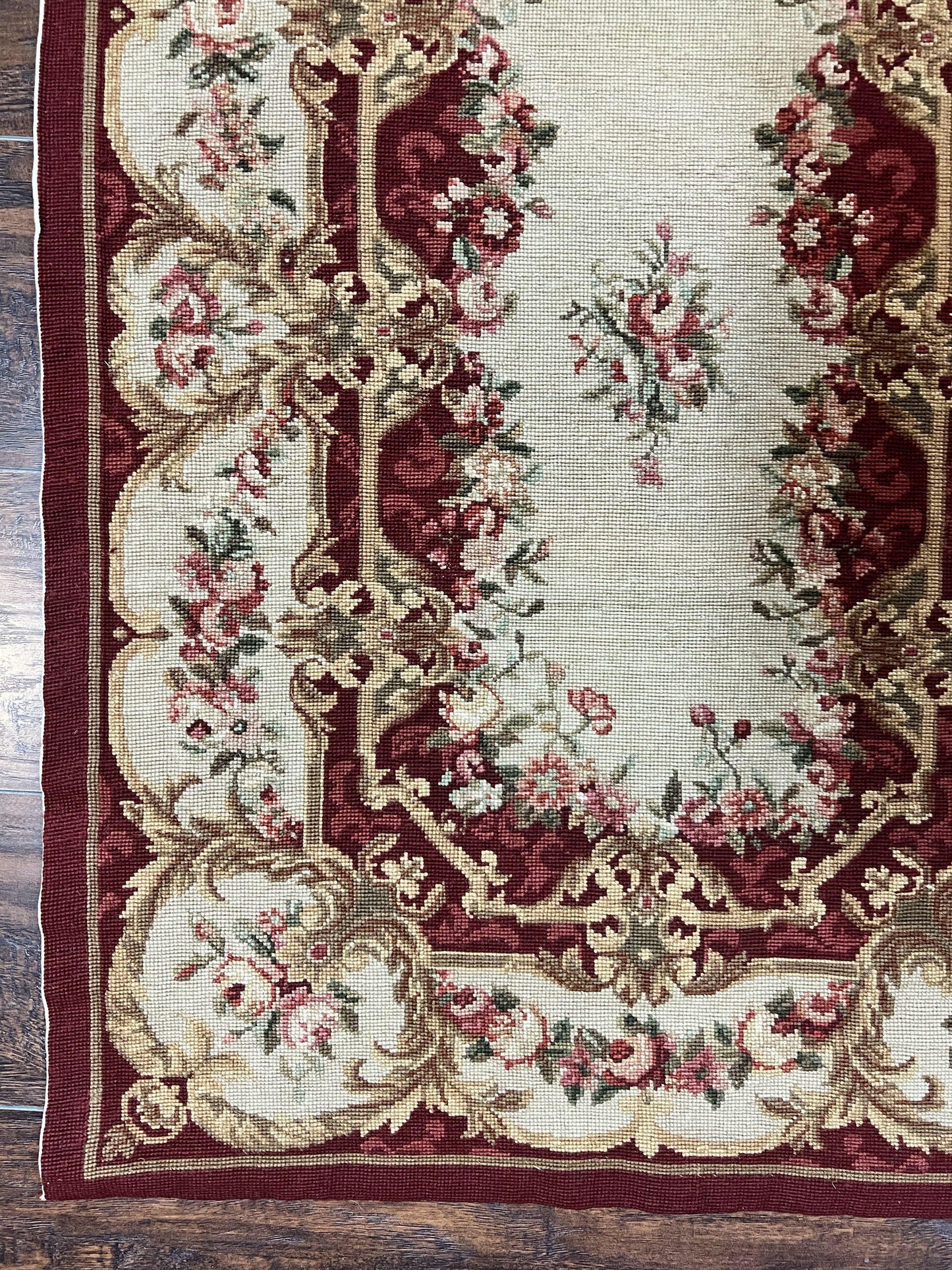 Needlepoint Runner Rug Tan Flatweave Hallway Rug Aubusson European Design