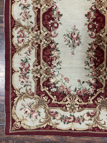 Needlepoint Runner Rug Tan Flatweave Hallway Rug Aubusson European Design