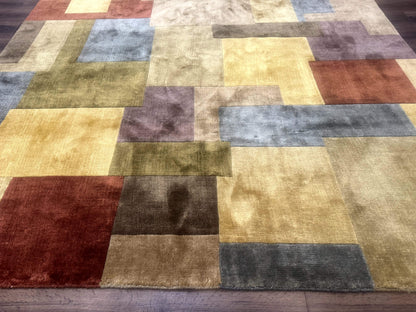 Tibetan Wool Rug 8x10 Modern Handknotted Multicolor Thick Pile