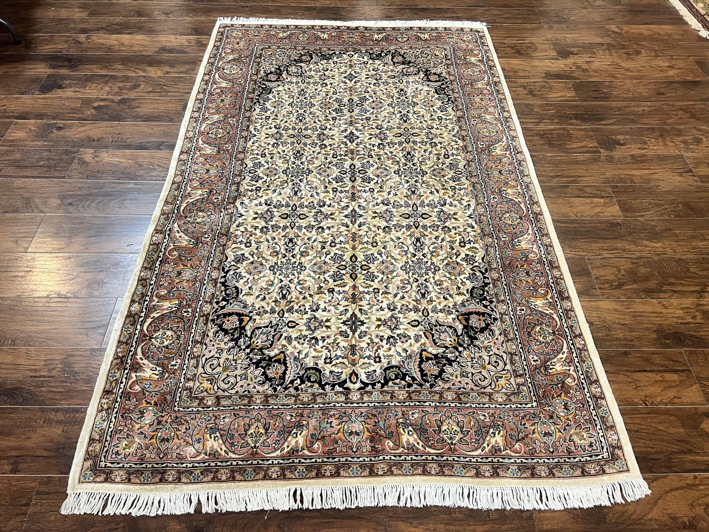 Pak Persian Rug 5x8, Handmade Wool Oriental Carpet, Vintage Rug, Floral Allover, Very Fine 320 KPSI