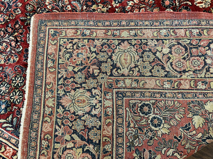 1920s Persian Sarouk Rug 9x12, Red Persian Carpet, High Quality Persian Rug, Allover Floral Pattern, Antique Oriental Rug, Wool Handmade Room Sized