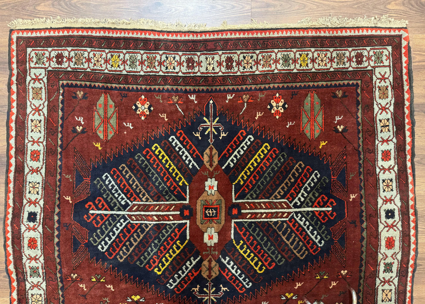 Antique Persian Tribal Rug 5 x 7.8, Triple Medallions, Red, Persian Afshar Rug