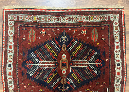 Antique Persian Tribal Rug 5 x 7.8, Triple Medallions, Red, Persian Afshar Rug