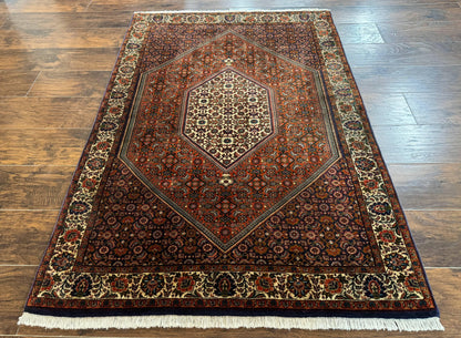Persian Bidjar Rug 4x5 Hand Knotted Wool Herati Pattern Fine 290 KPSI