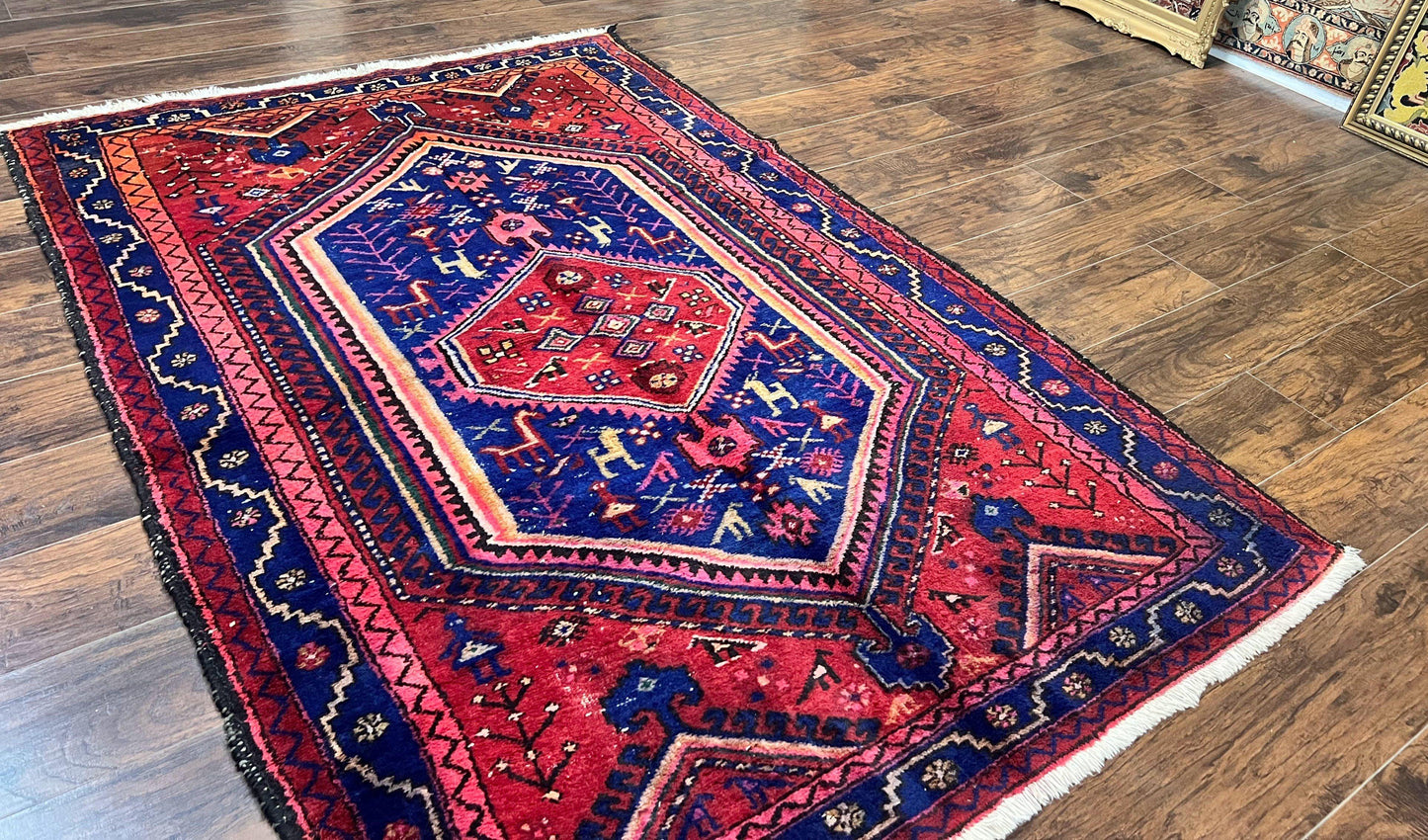Persian Tribal Rug 5x7 Hand Knotted Wool Vintage Hamadan Nahavand Carpet Geometric Oriental
