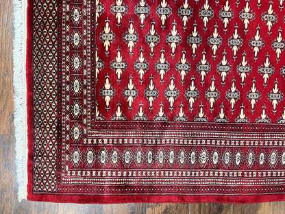 Pakistani Turkoman Bokhara Rug 6x9, Fine Wool Vintage Hand Knotted Handmade Yamud Oriental Carpet 6 x 9, Red Turkoman Rug, Tribal Rug