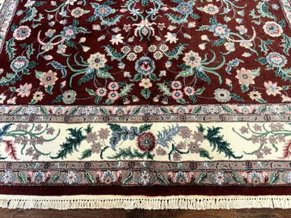 Indo Persian Rug 8x10, Red and Ivory, Floral Allover, Handmade Wool Area Rug