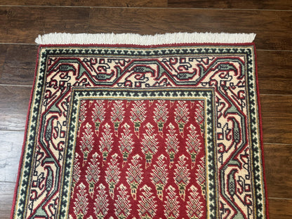 Persian Tabriz Runner Rug 3x16, Paisley Boteh Design, Red and Cream, Rug for Hallway, 16ft Wool Runner