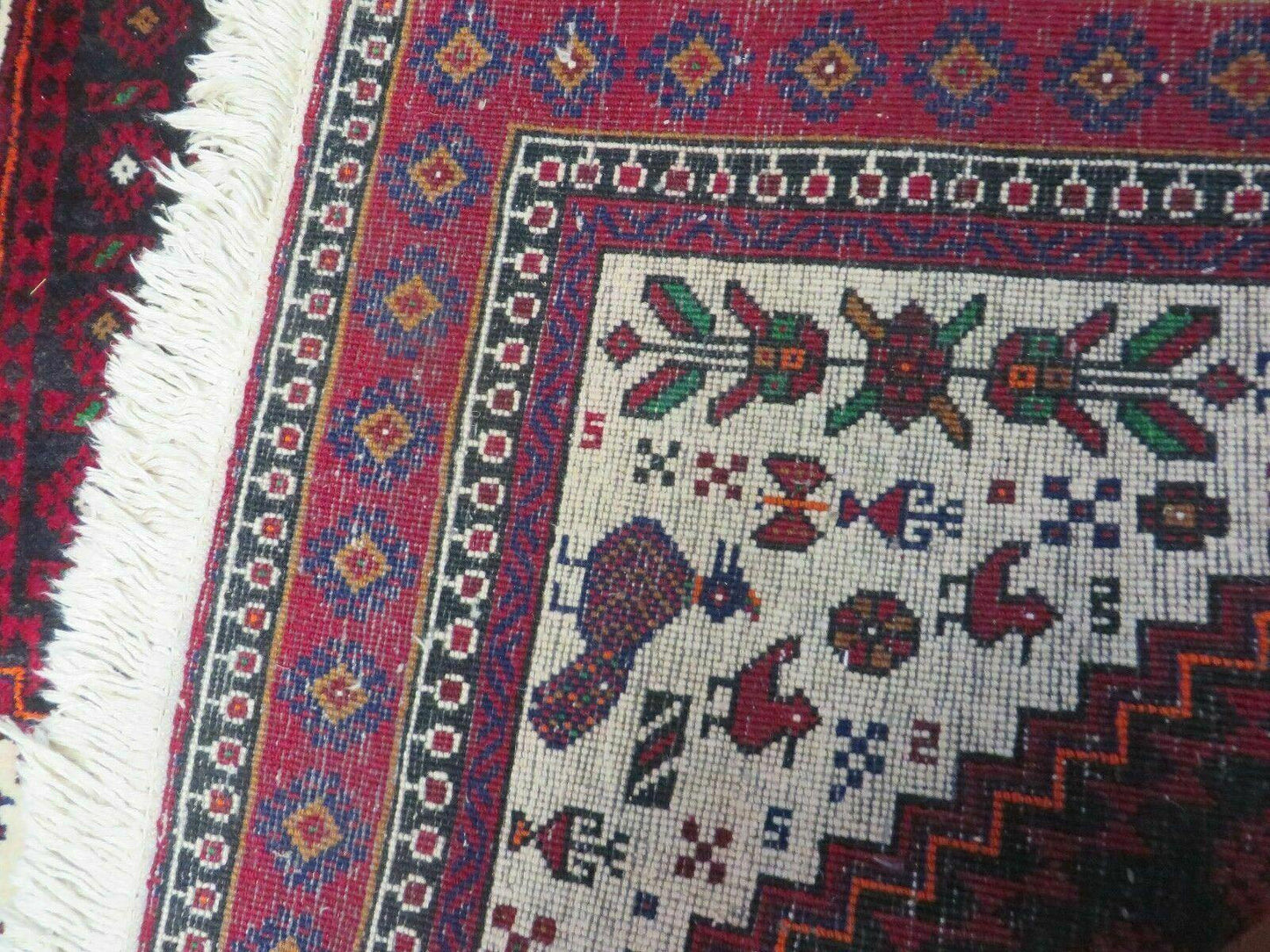 Vintage Handmade Indian Jaipur Rug Bird Carpet Wool Full Pile 4x7