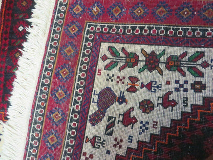 Vintage Handmade Indian Jaipur Rug Bird Carpet Wool Full Pile 4x7