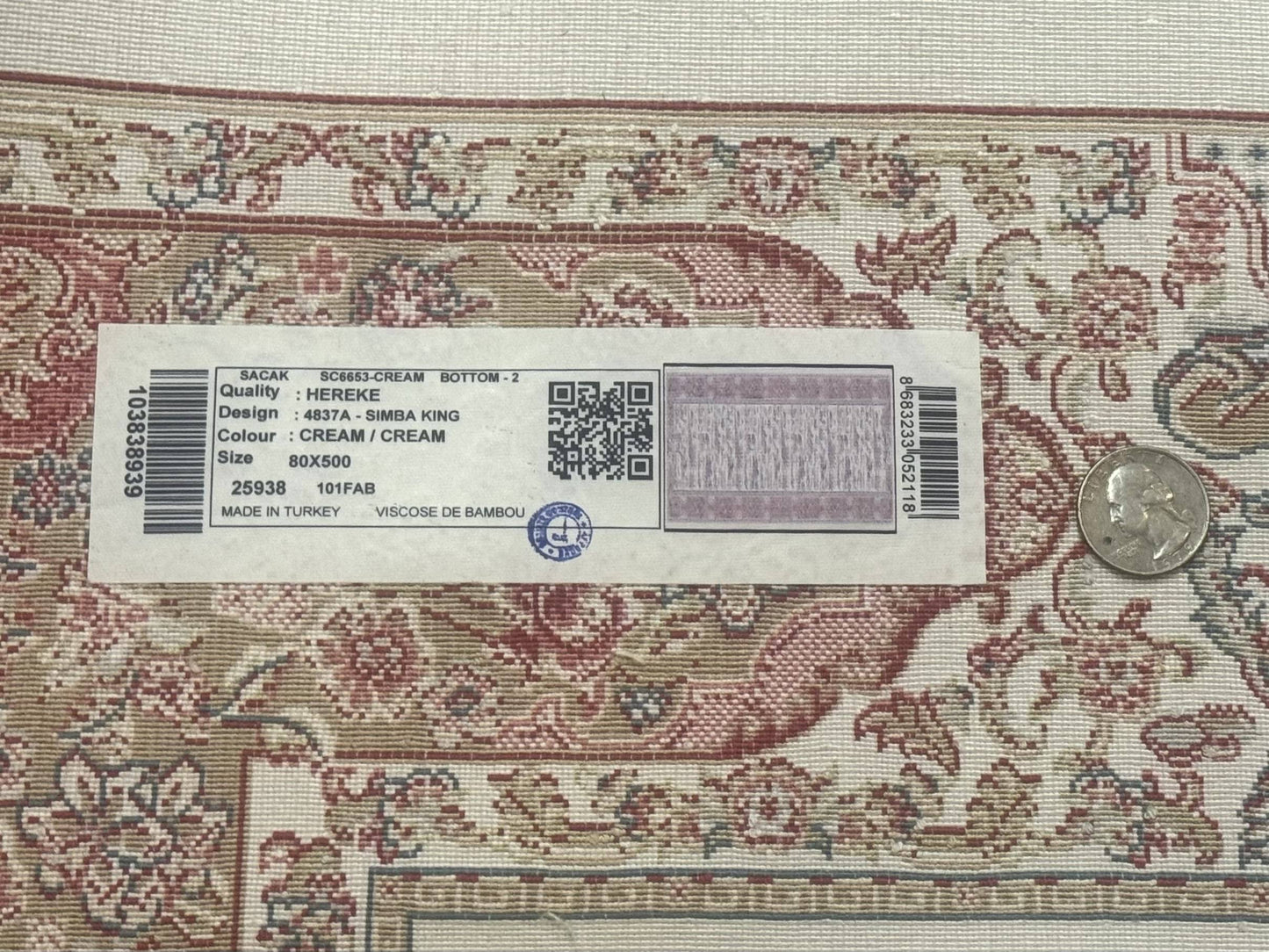 Long Turkish Silk Runner Rug 2.6 x 16.5, Hunting Design, Ivory, Bamboo Silk, New