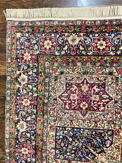 Persian Kirman Lavar Rug 8x9, Antique Persian Carpet, Colorful Multicolor 1920s Handmade Wool Rug, Garden Panel Design, Fine 200 KPSI