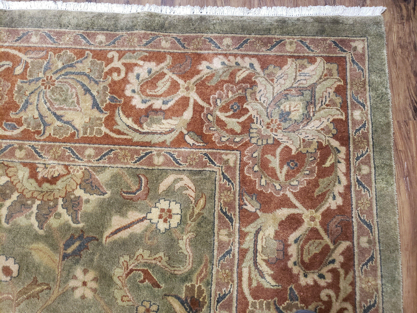 Vintage Indo Mahal Area Rug 9x12, Wool Hand-Knotted Laurel Green & Auburn Indian Carpet, 9 x 12 Floral Carpet, Living Room Rug