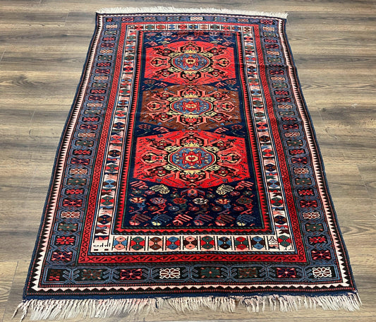 Antique Caucasian Seychor Rug Hand Knotted Wool Vintage Carpet 3.7 x 5.5