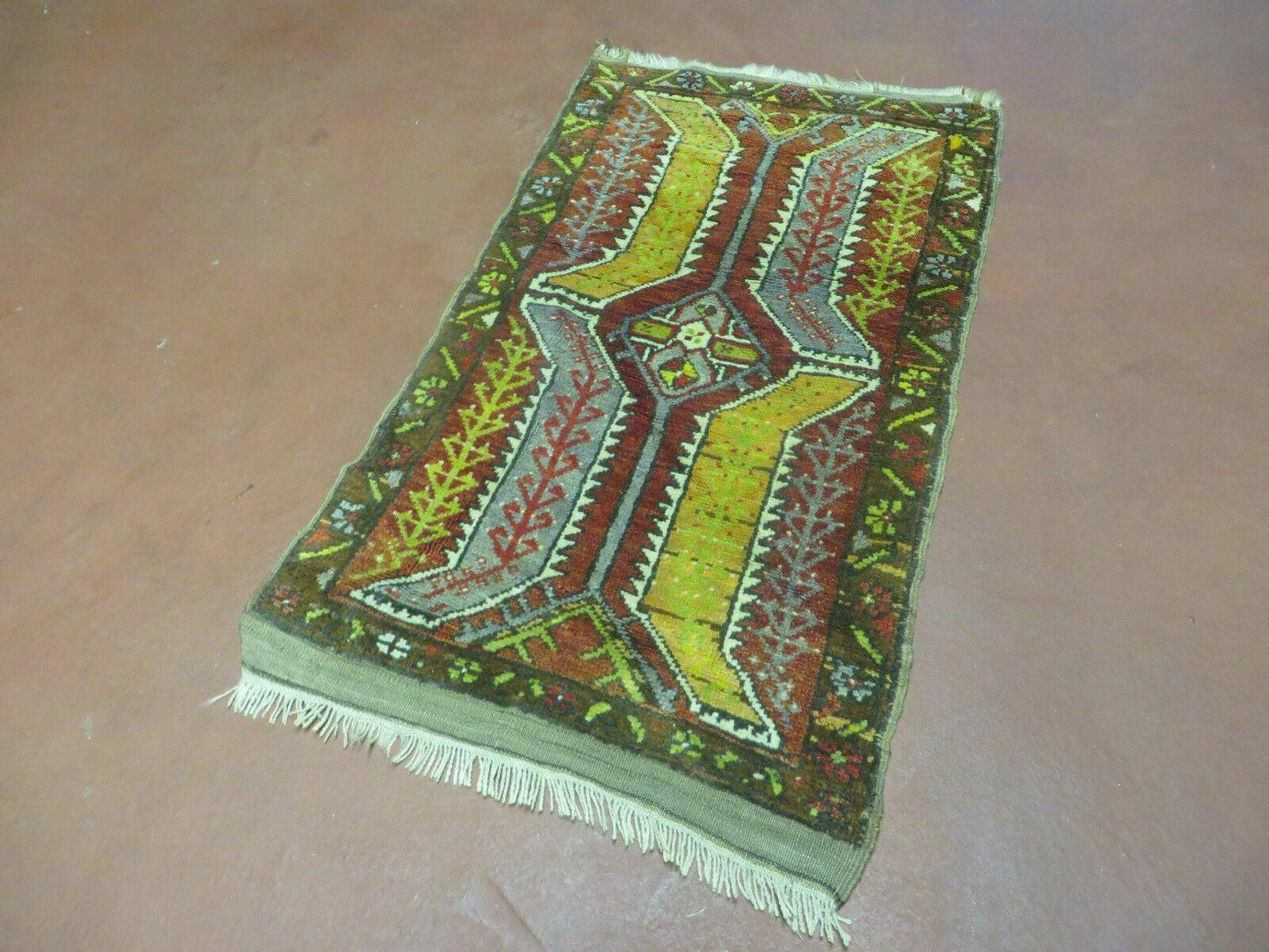 Small Turkish Yastik Rug 1.9 x 2.10, Antique Handmade Oushak Carpet