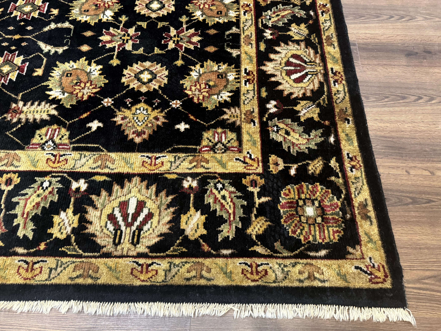 Indo Persian Mahal Rug 8x10 Hand Knotted Wool Oriental Carpet Black and Gold
