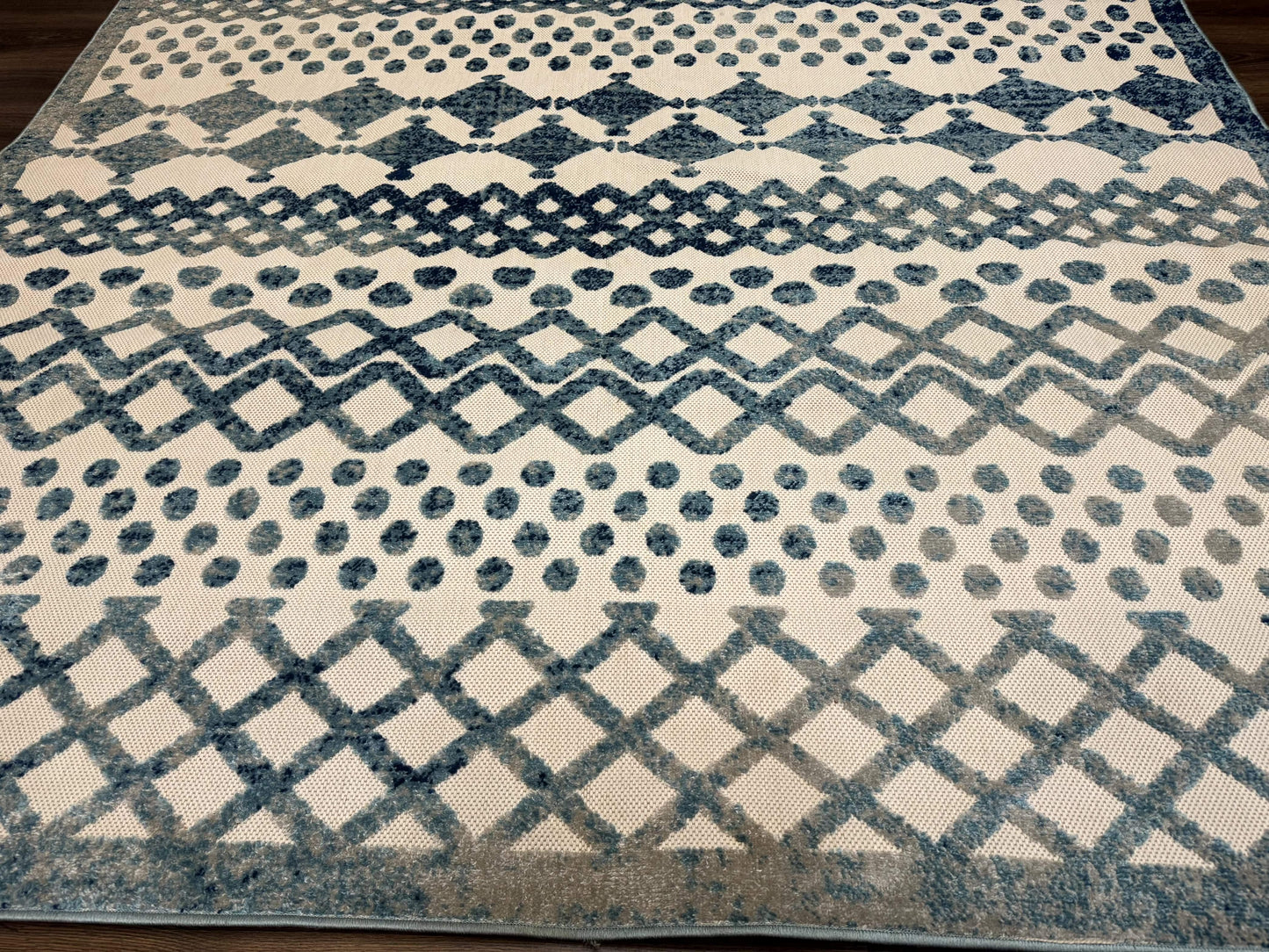 Modern Rug 8x10 Abstract Wool Turkish Area Rug In Oat And Blue Raised Pattern