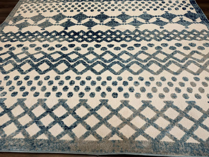 Modern Rug 8x10 Abstract Wool Turkish Area Rug In Oat And Blue Raised Pattern