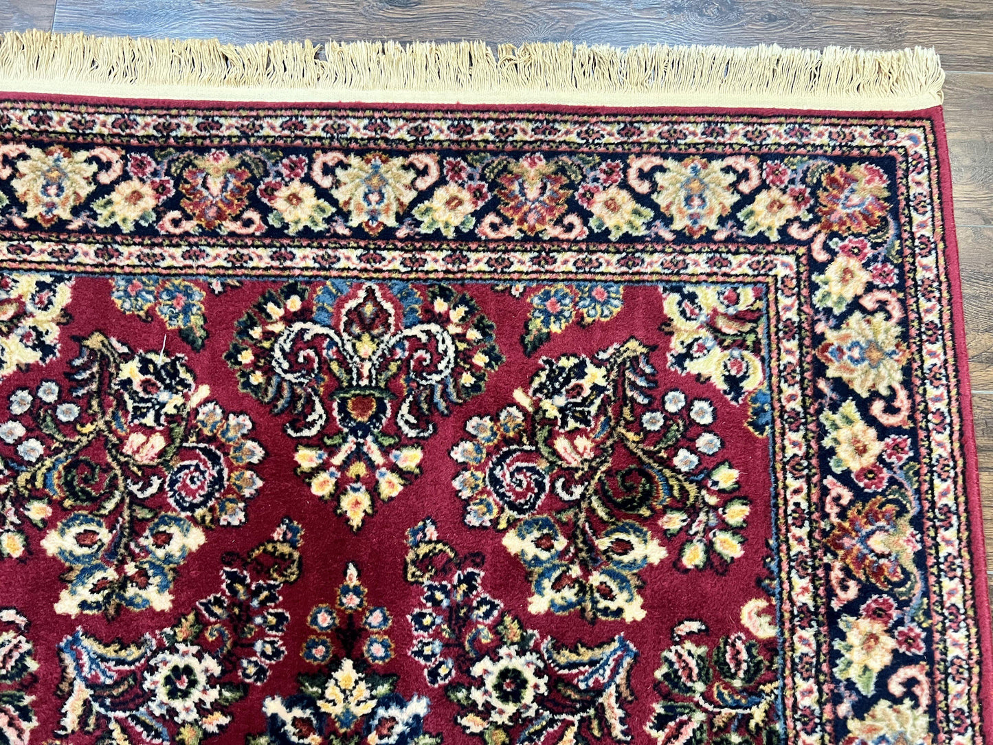 Karastan Rug 4.6 x 6 Lanamar Sarouk #5528, Red Wool Karastan Oriental Carpet, Discontinued, Antique, Wool Pile