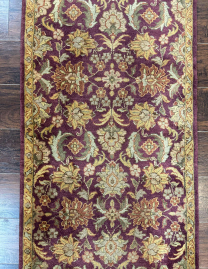 Indian Agra Runner Rug 2.6 x 17.5 Feet Floral Handmade Wool Hallway Runner