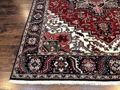 Indo Persian Heriz Rug 8x10 Geometric Medallion Wool Room Size Carpet