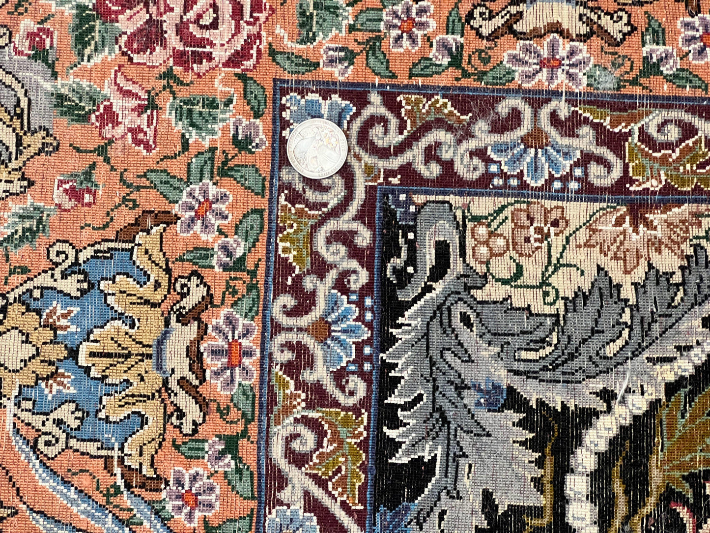 Persian Isfahan Rug 3.7x5 Kork Wool On Silk Tree Of Life Vase Peacocks Very Fine 460 KPSI