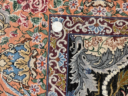 Persian Isfahan Rug 3.7x5 Kork Wool On Silk Tree Of Life Vase Peacocks Very Fine 460 KPSI