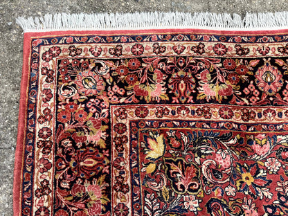 Large Antique Persian Sarouk Rug 11x18, Red, Floral Allover, Palace Size Wool Handmade Carpet