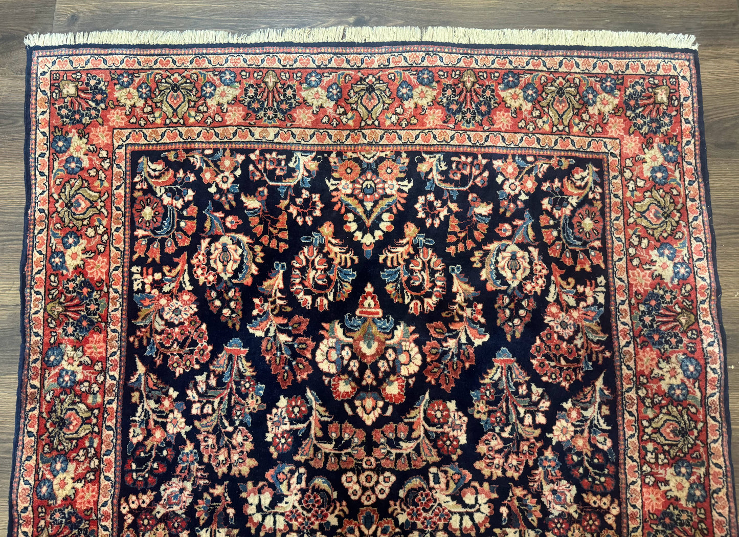 Navy Blue Persian Rug 4x6, Sarouk Mohajeran Carpet, Antique Persian Rug, Floral
