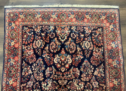 Navy Blue Persian Rug 4x6, Sarouk Mohajeran Carpet, Antique Persian Rug, Floral