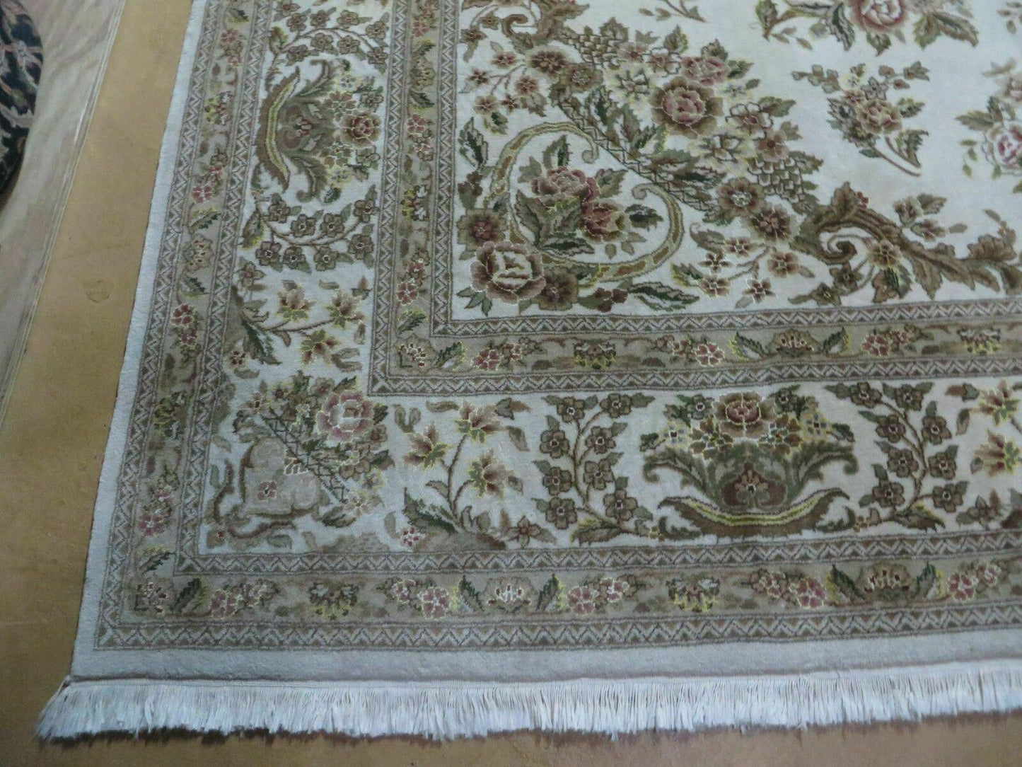 Handmade Chinese Floral Wool Silk Oriental Rug 8 By 10 Ivory Accent