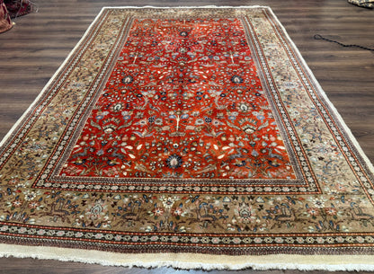 Persian Tabriz Rug 6x10, Burnt Orange and Tan, Animal Pictorials, Deer, Floral, Taba Tabae Carpet