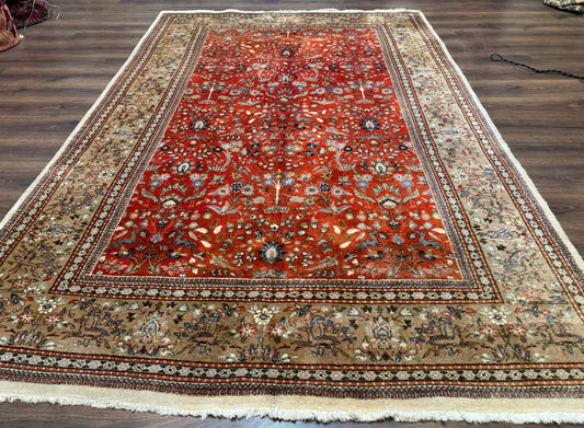Persian Tabriz Rug 6x10, Burnt Orange and Tan, Animal Pictorials, Deer, Floral, Taba Tabae Carpet
