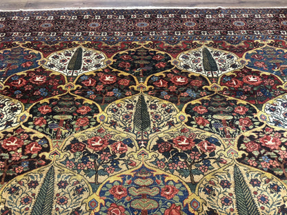 Persian Bakhtiari Rug Antique 12x19 Hand Knotted Wool Panel Design Peacocks Multicolor