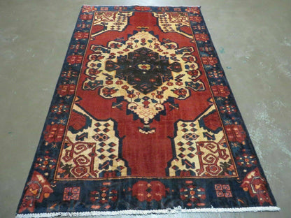 Antique Turkish Wool Rug Handmade 4 By 7 Veg Dye Allover Pattern