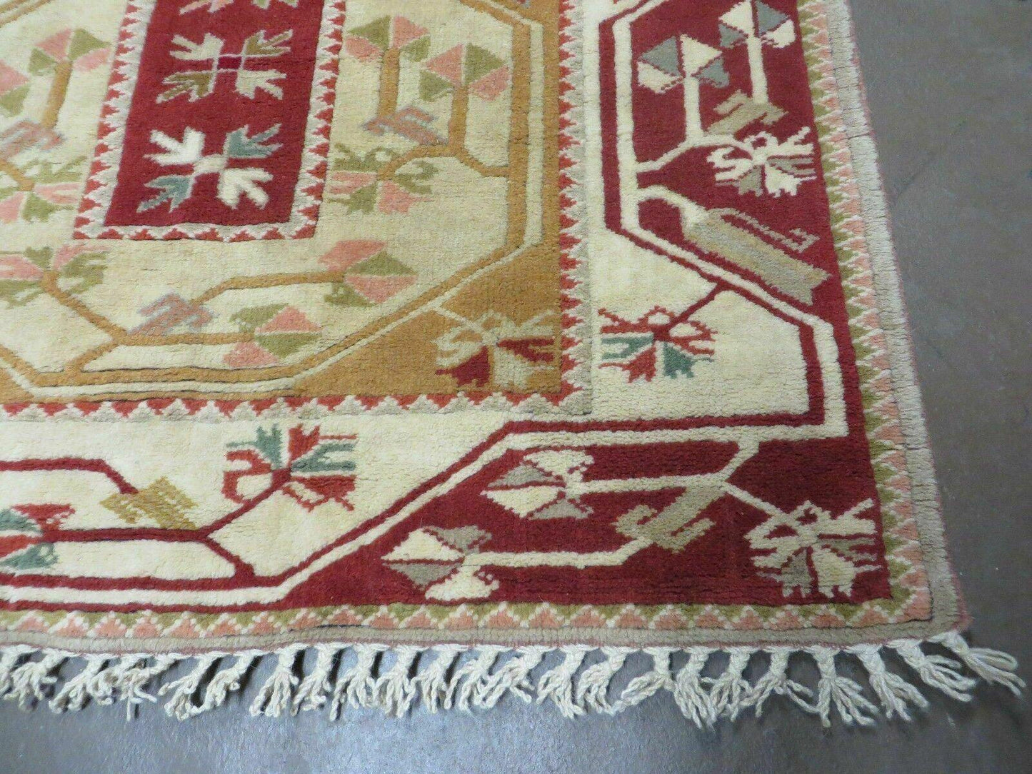 Vintage Turkish Kazak Wool Rug 4x6 Handmade Knotted Carpet Milas Origin