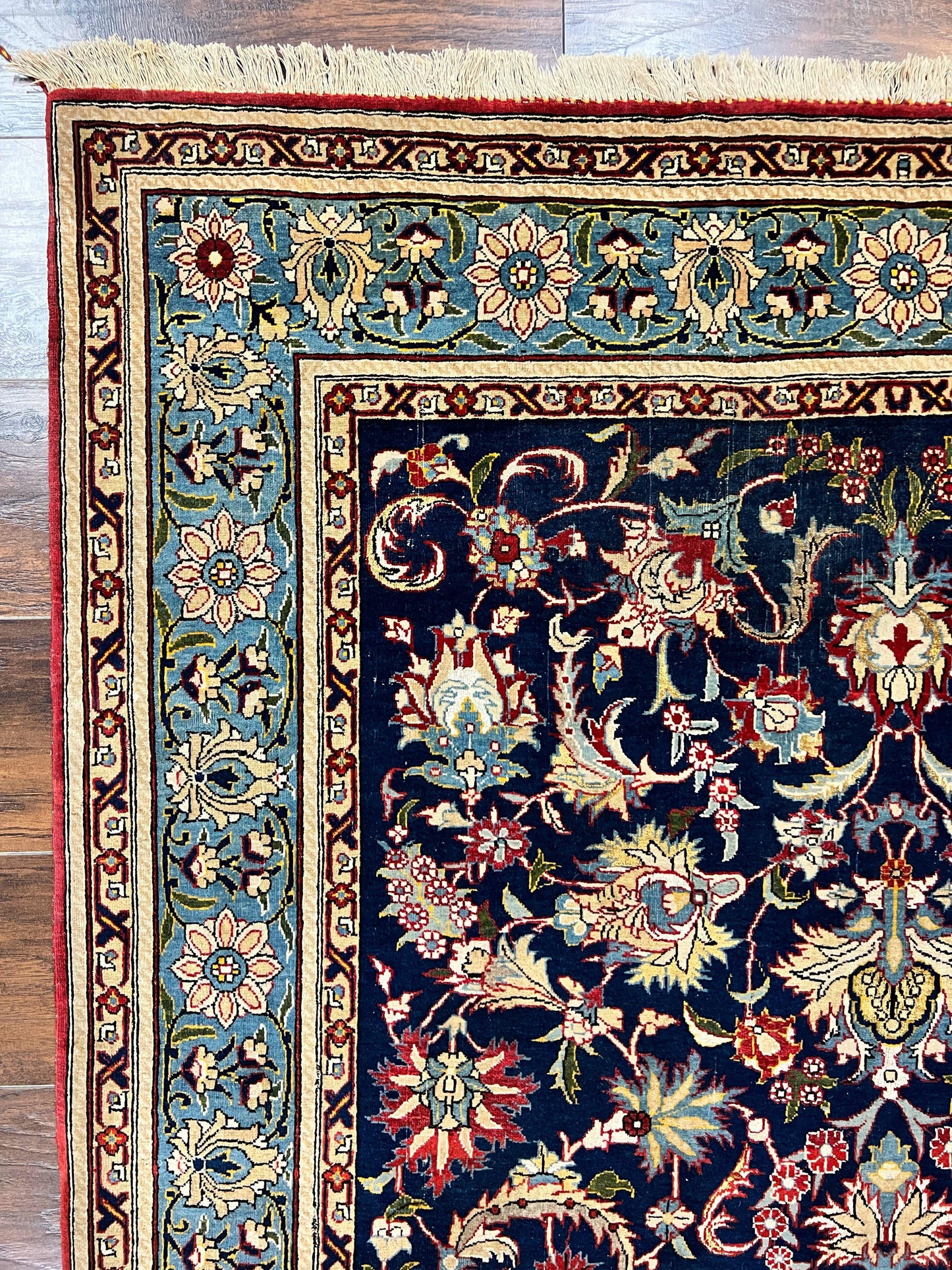 Blue Persian Rug Qum Hand Knotted Wool 5x7