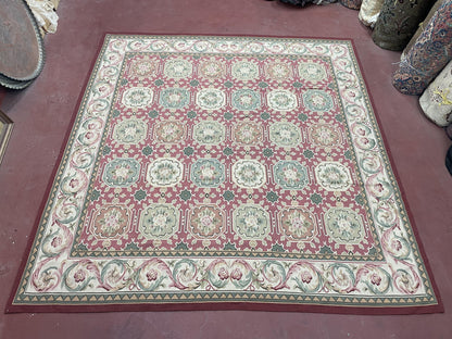 Square Aubusson Rug 9x9, Panel Design, European French English Carpet, Wool