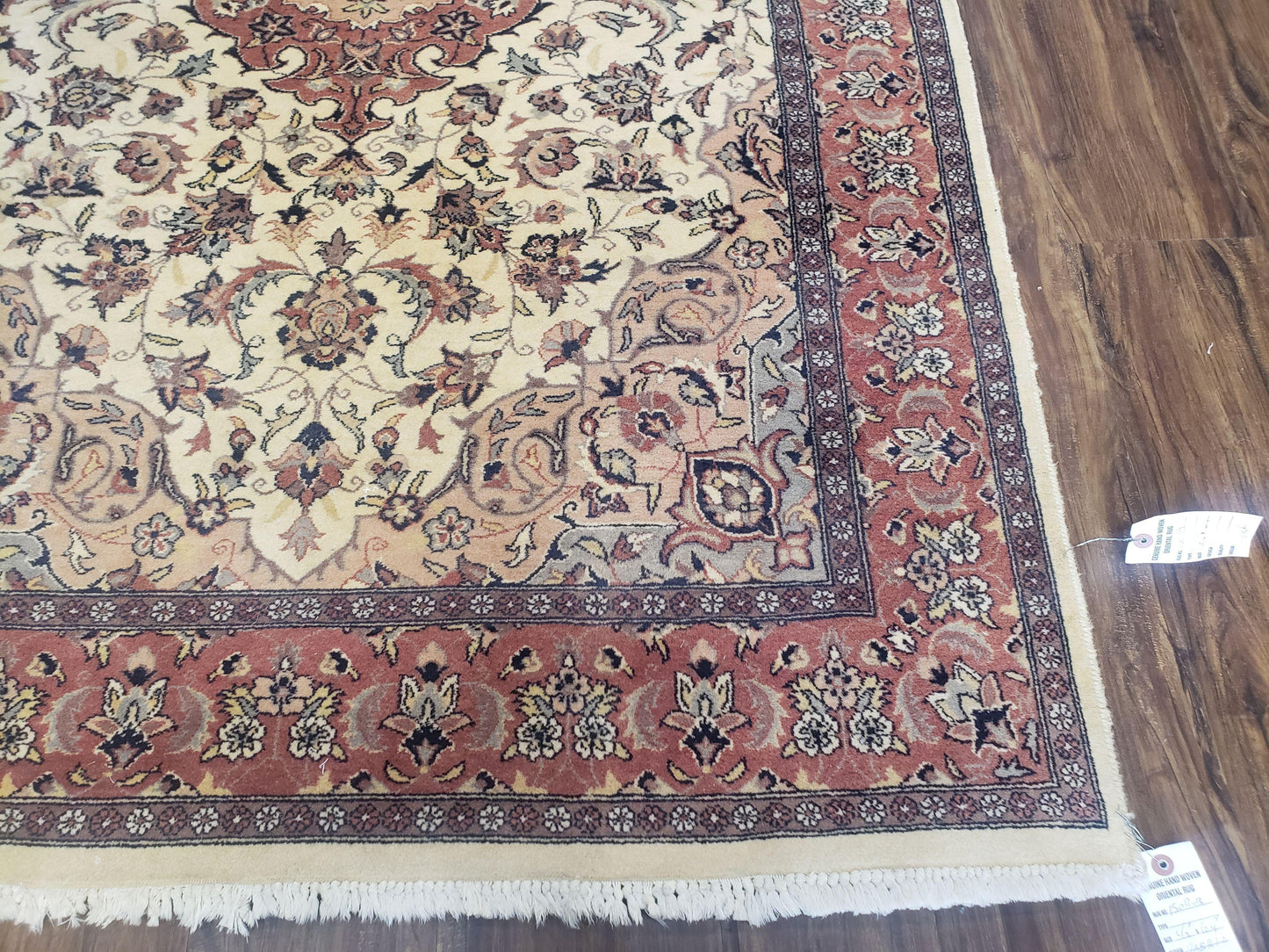 Handmade Pakistani Floral Wool Rug 4x6 Vegetable Dyes Carpet Beige Salmon